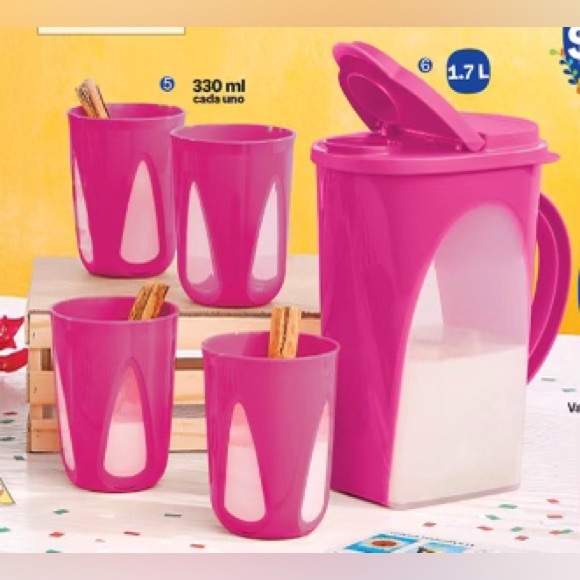 Tupperware Set Vision Jug and 4 Tumbler Fushia Pink  Color - Picture 8 of 8